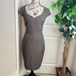 H&M Y2K Tailored Houndstooth Cap Sleeve Sheath Dress Brown Sz 8